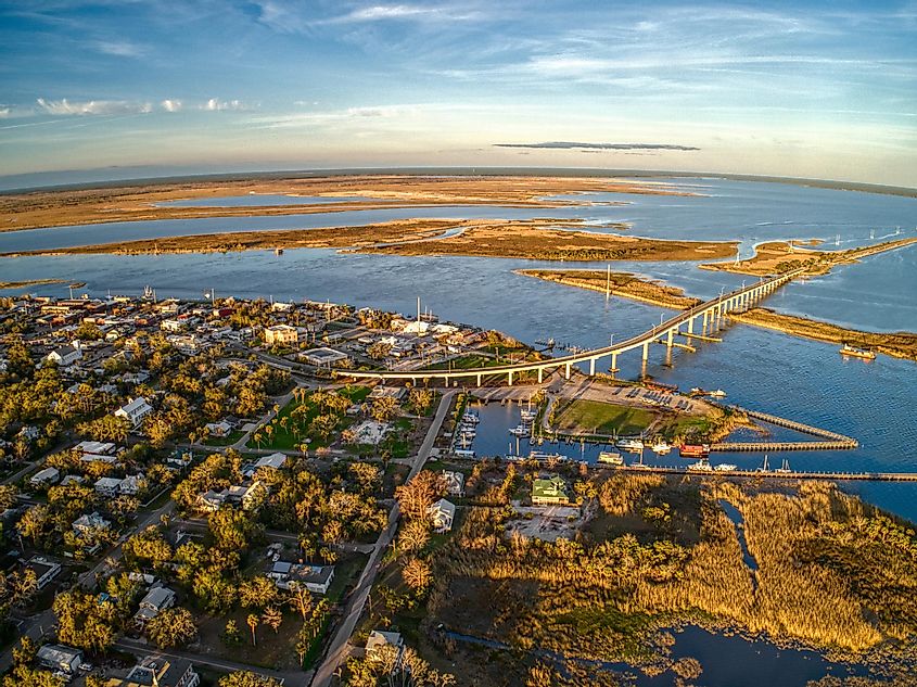 Aerial view of Apalachicola, Florida, the county seat of Franklin County.