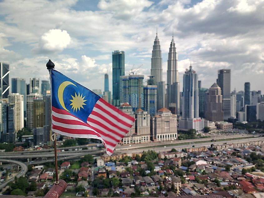 The national flag of Malaysia in Kuala Lumpur, the capital of Malaysia.