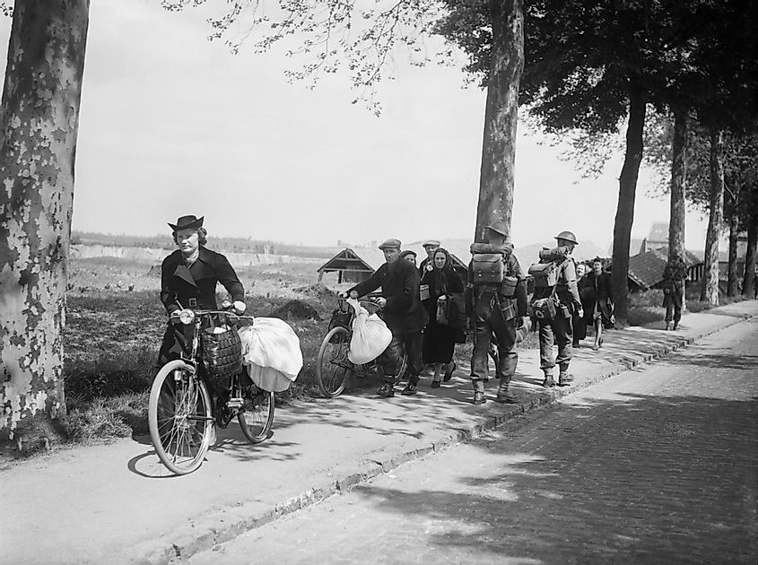Belgian civilians fleeing westwards away from the advancing German army, 12 May 1940
