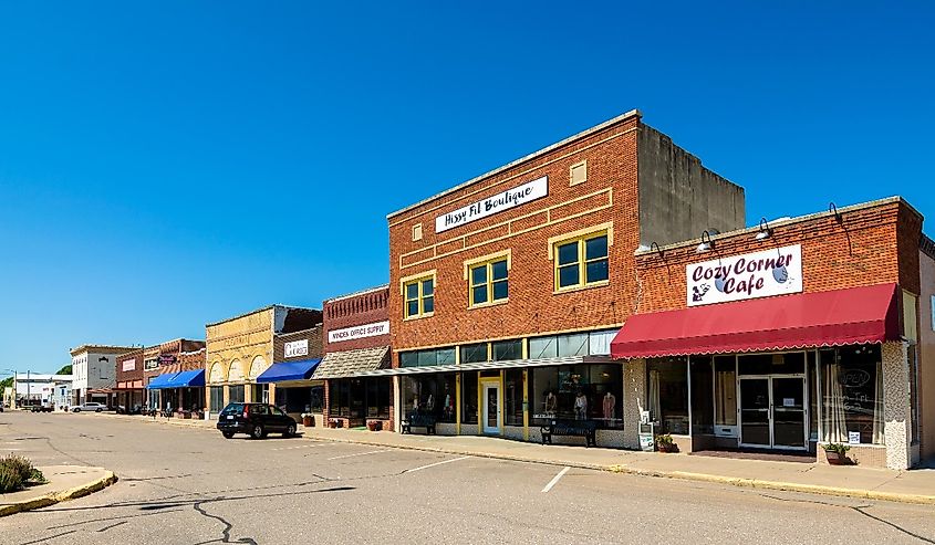 The west side of North Colorado Ave at the town center.