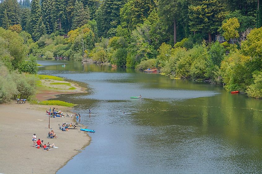 Beautiful Russian River flowing in Guerneville, Sonoma County, California.