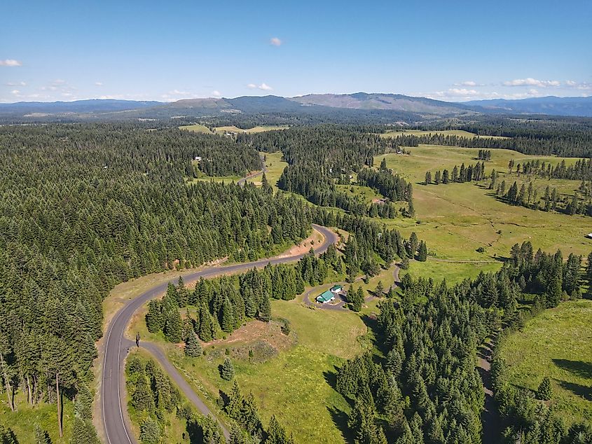 Aerial view of the landscape near Kamiah in Idaho.