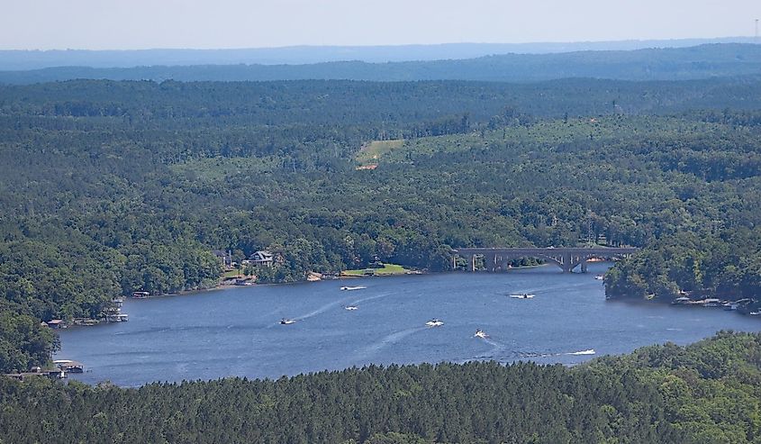 Overhead look of Badin lake in Stanly County, North Carolina.