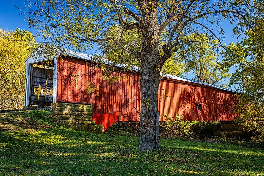 The Crooks Covered Bridge crosses Little Raccoon Creek near Rockville in Parke County, Indiana.