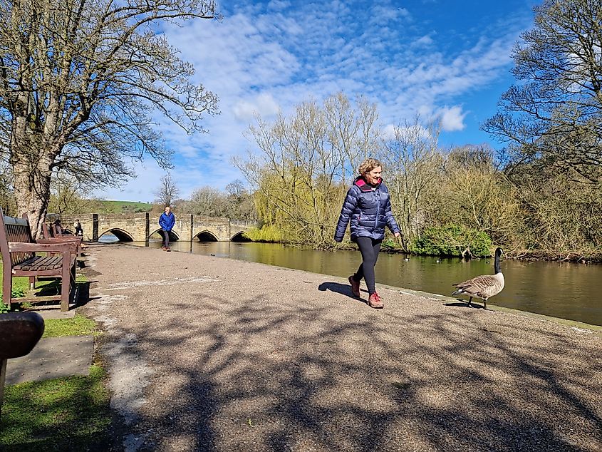 The scenic riverside in Bakewell, the UK