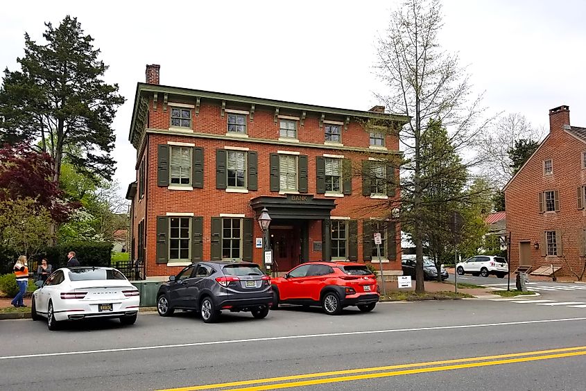 The historic Odessa Bank on Main Street in Odessa, Delaware