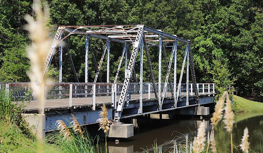 One of the oldest bridges in North Carolina in Dan Nicholas Park with the Dan River flowing underneath