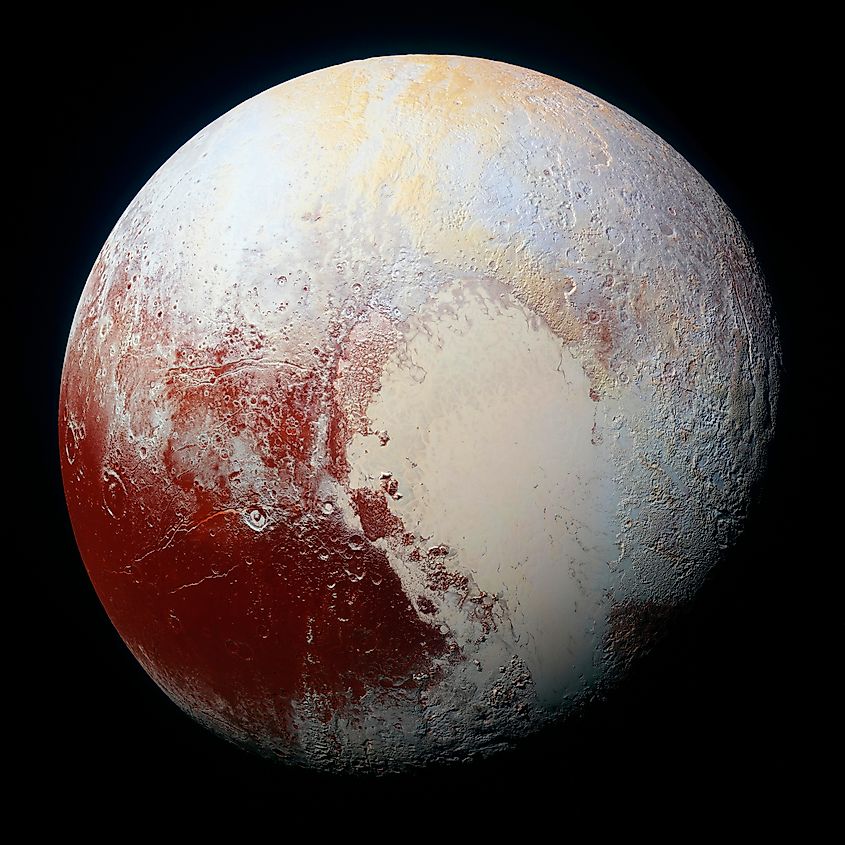 High-resolution enhanced color view of Pluto.