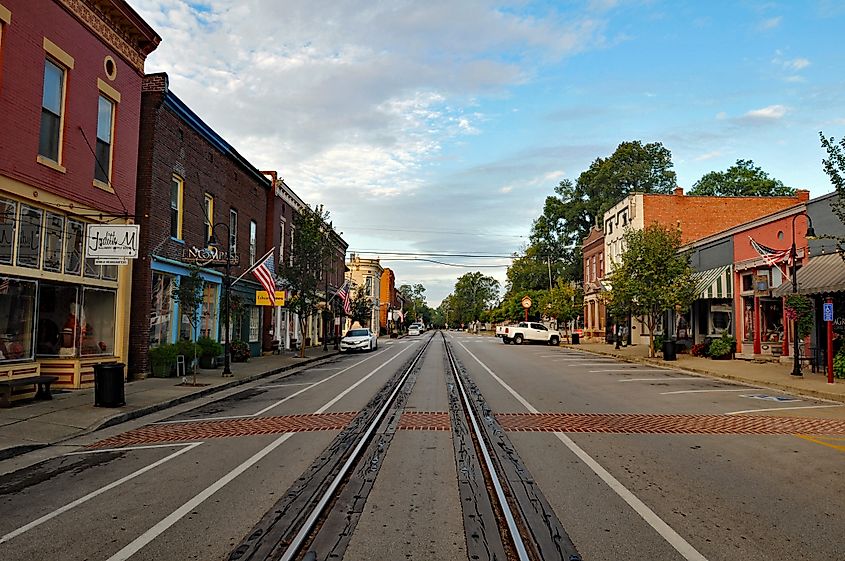 Railway tracks passing through downtown La Grange, Kentucky.