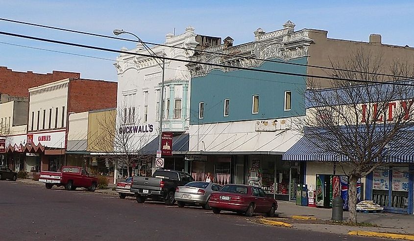 North side of G Street in Geneva, Nebraska, facing west from the corner of 10th and G Streets.