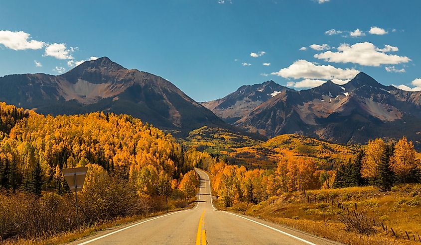 Fall road trip on scenic Colorado Highway 145 near Telluride