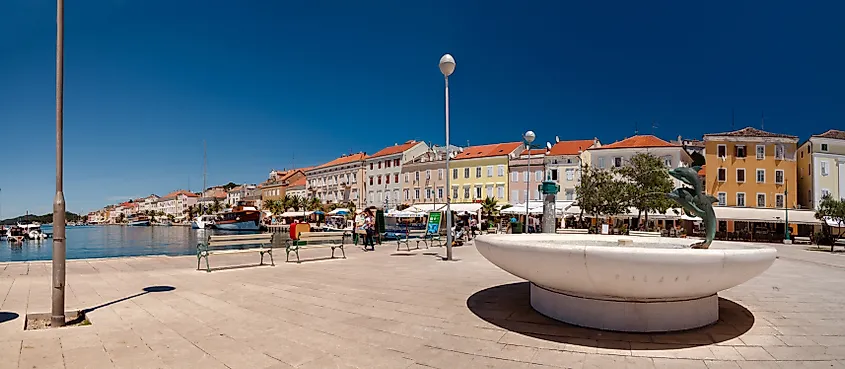 Panoramic view of Mali Losinj seaside town center in Croatia.