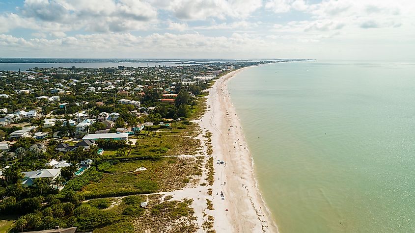 Aerial view over the shoreline at Holmes Beach, Anna Maria Island, Florida