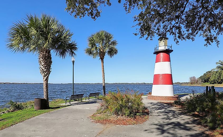Mount Dora Lighthouse located at the Port of Mount Dora in Grantham Point Park, Florida