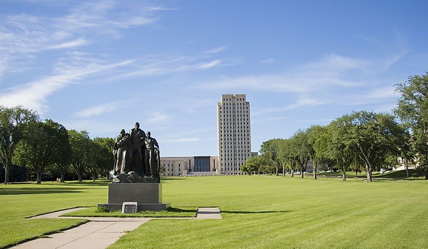 Pioneer Family statue located on the North Dakota State Capital Grounds.