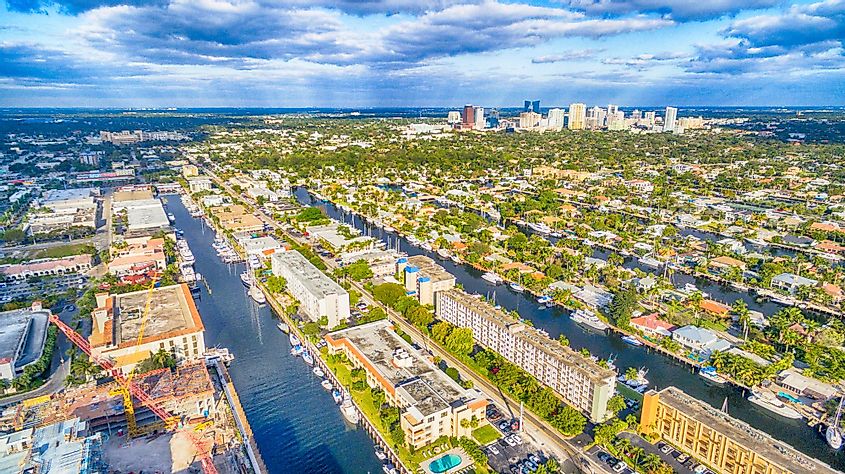 Aerial view of Fort Lauderdale skyline and canals