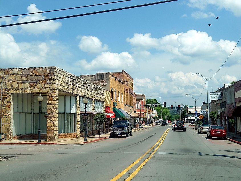 The main street in downtown Ozark, Arkansas.