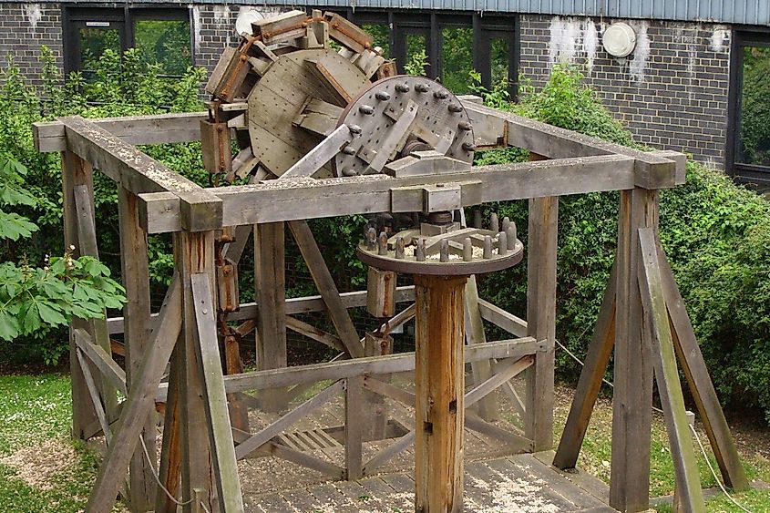 Reconstructed Roman water wheel, Aldersgate, London.