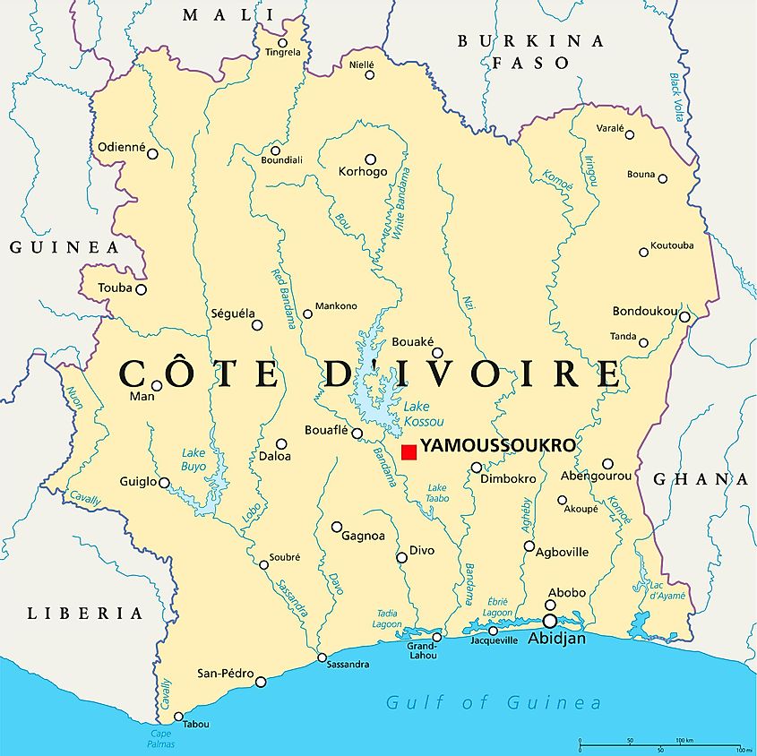 Map of Ivory Coast showing the Komoe River.
