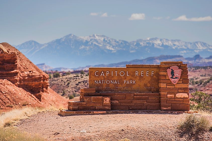 Capitol Reef National Park Entrance Sign. Utah, United States.
