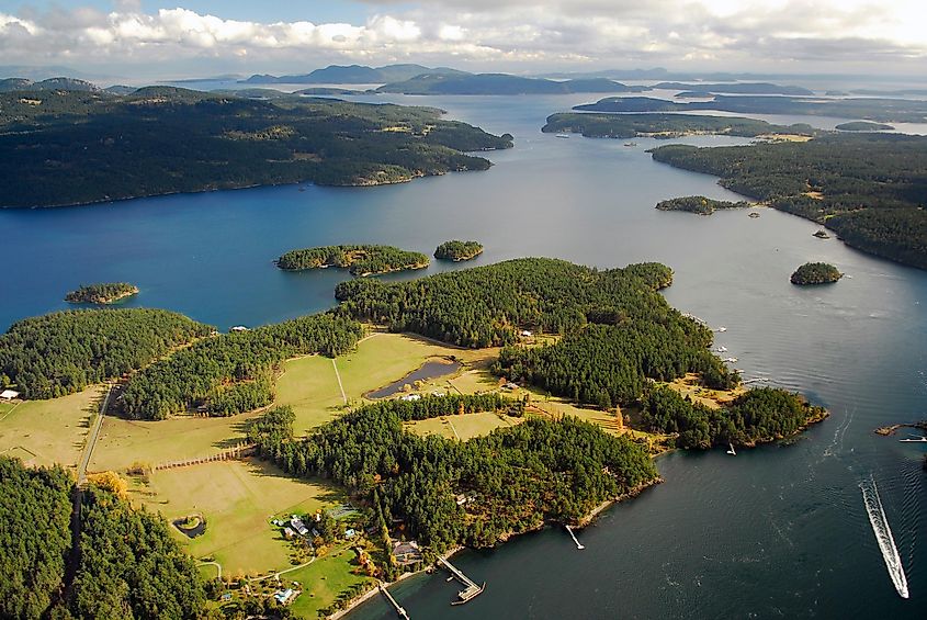 Aerial image of Orcas Island, San Juan Islands, WA, USA.