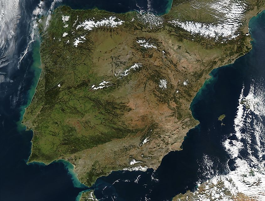 Satellite image of the Iberian Peninsula. 