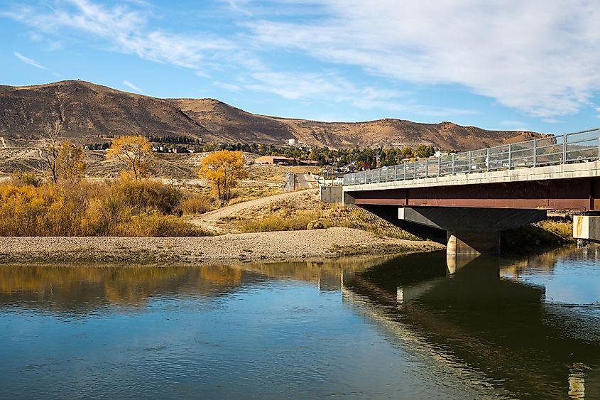 The bridge over Green River in Wyoming in the public park in autumn