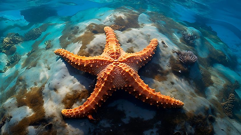 A star fish in the ocean.