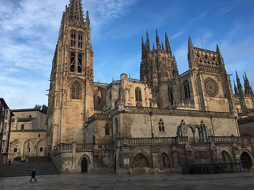 The massive gothic cathedral at the heart of Burgos, Spain.
