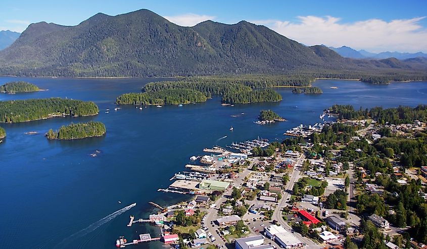 Aerial view of Tofino, British Columbia, Canada.