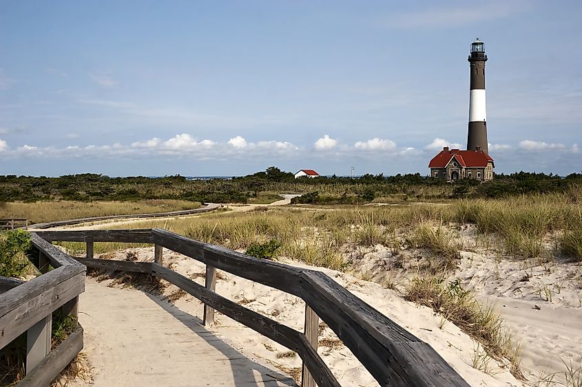 Path to the famous Fire Island Lighthouse located on Fire Island National Seashore, Long Island, New York