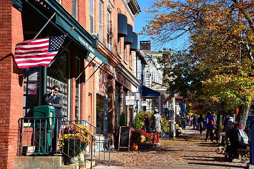 Sidewalk scene in Cold Spring, New York.