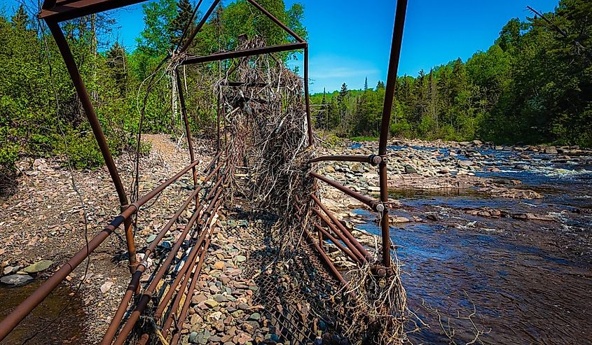 Scenic view of the abandoned and historic broken bridge at Tettegouche State Park.