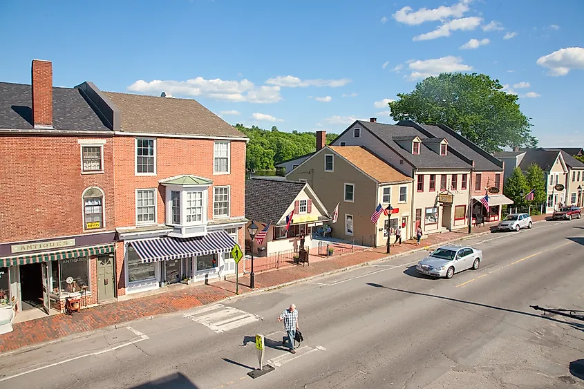 Storefronts on Water Street in Hallowell, Maine