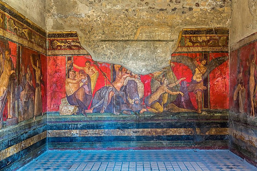 Painted wall in Pompeii city destroyed in 79BC by the eruption of Mount Vesuvius