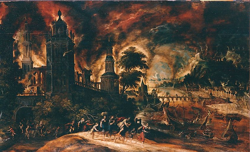 Painting depicting the burning city of Troy.