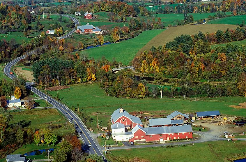 Route 100 passing through the scenic countryside of Vermont.