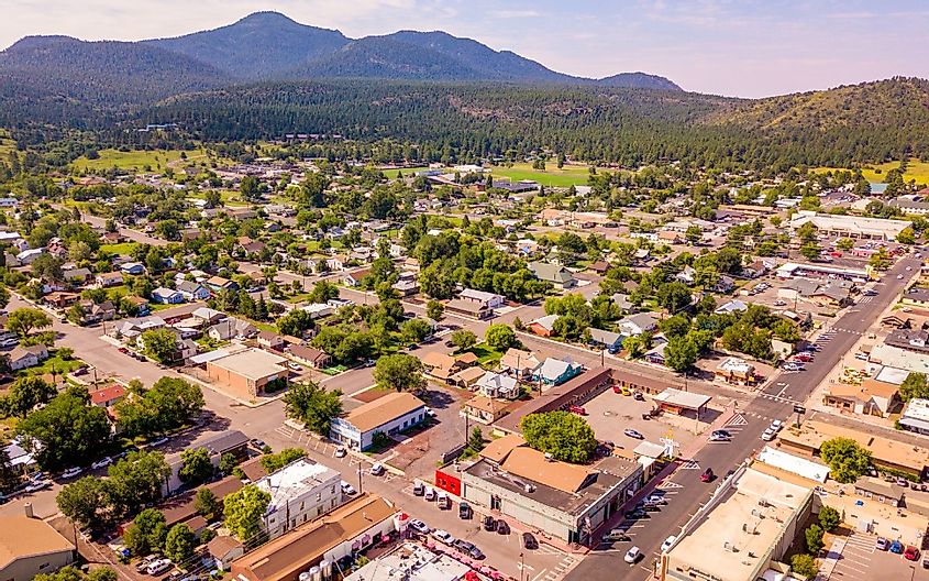 Aerial view of the city centre in Williams, Arizona