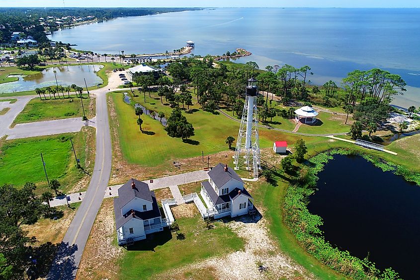 Cape San Blas Lighthouse standing in George Core Park at Port St. Joe, Florida.