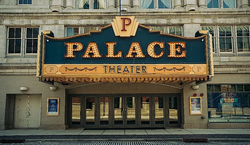 Palace Theater vintage sign on building, Waterbury, Connecticut