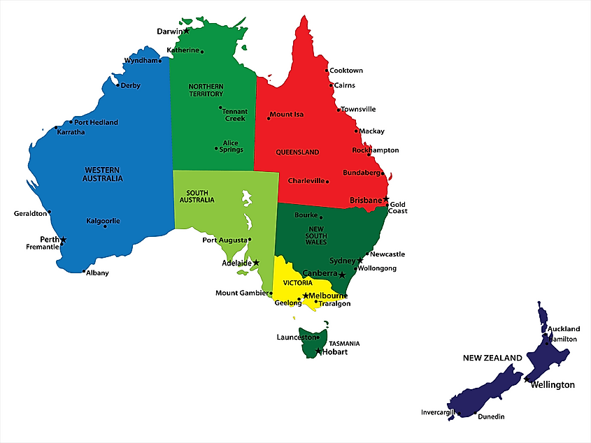 Australia and New Zealand map