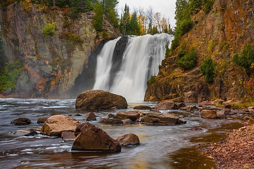 The High Falls of the Baptism River on an autumn day at Tettegouche State Park, Minnesota.