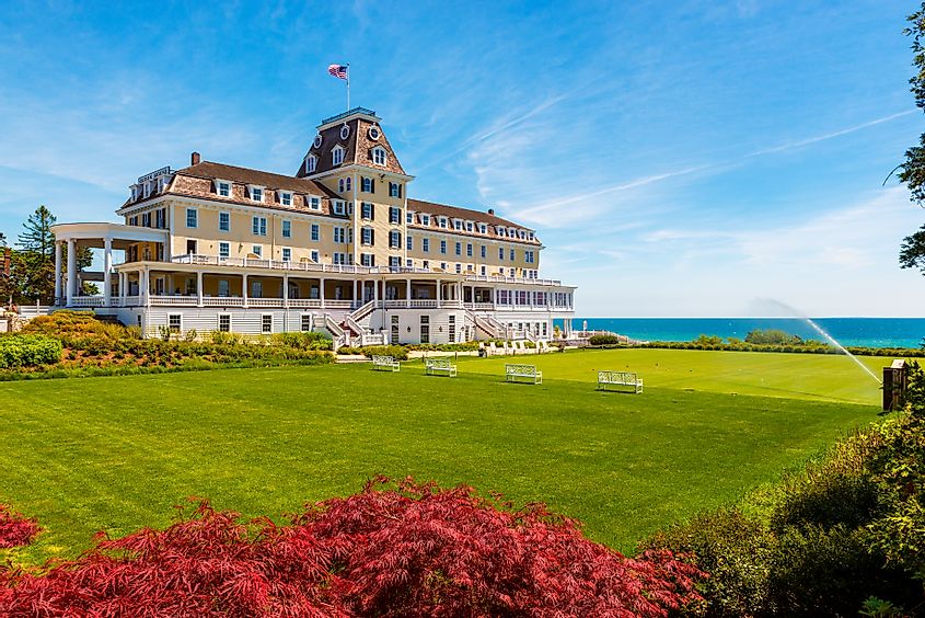 Westerly, RI, USA - May 29, 2014: The Ocean House in Westerly, Rhode Island, USA. It is a large, Victorian-style luxury waterfront hotel, originally built in 1868.