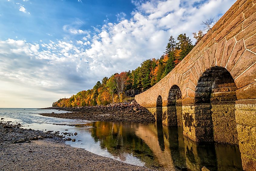 Rocky shoreline of Acadia National Park on the Atlantic coast of Maine