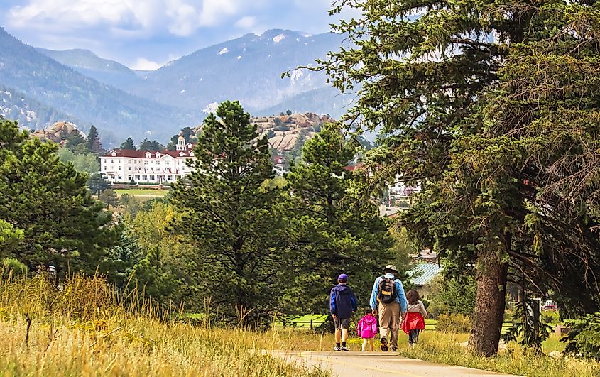 A family hiking near Estes Park, Colorado