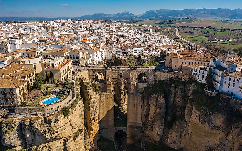 Aerial view of Puente Nuevo in Ronda, Spain.