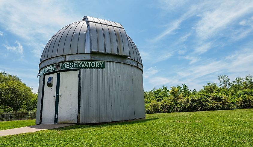 Frosty Drew Observatory in daylight with blue skies.