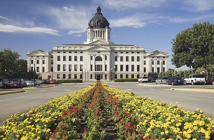Summer flower-bed leading to South Dakota State Capitol in Pierre, South Dakota