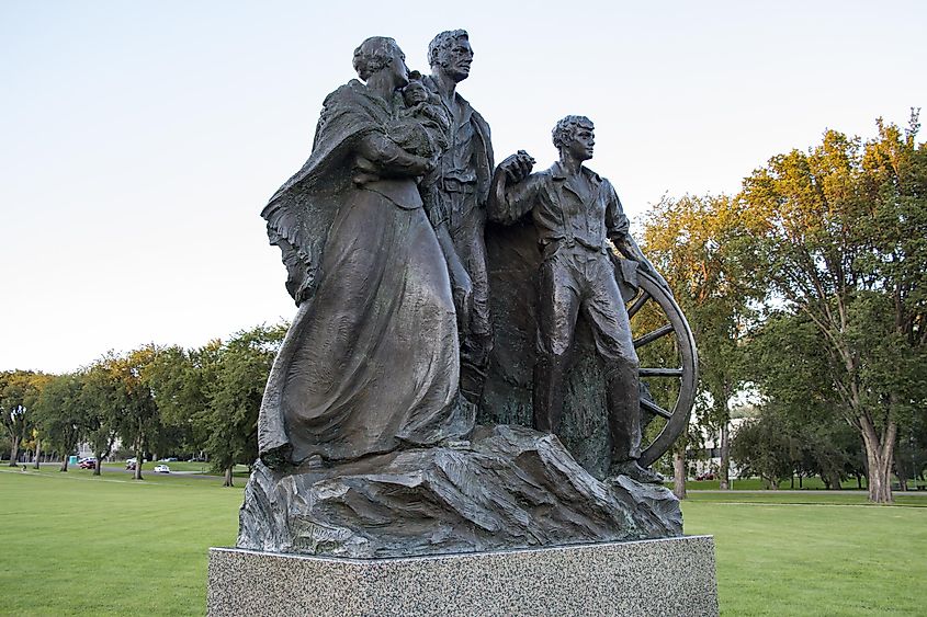 Statue of the Pioneer Family, located on the North Dakota Capital Grounds.