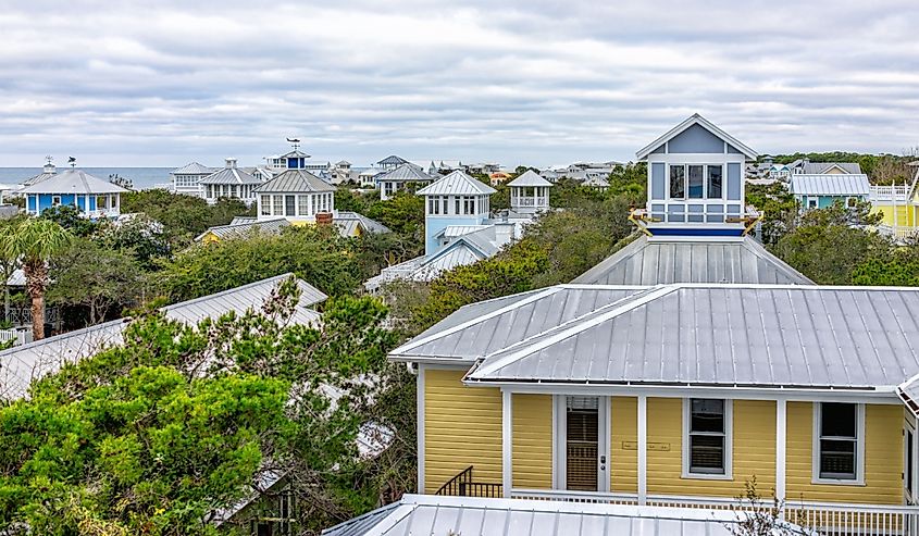 Aerial view of the town of Seaside, Florida.